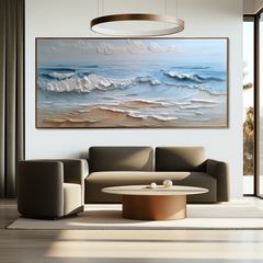 Azure Tides-Calm Waves Seascape Painting – Modern Coastal Ocean Art, 3D Textured