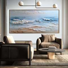 Azure Tides-Calm Waves Seascape Painting – Modern Coastal Ocean Art, 3D Textured