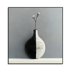 Balance in Bloom – Minimalist Black and White Vase Wall Art Modern Neutral Decor Canvas