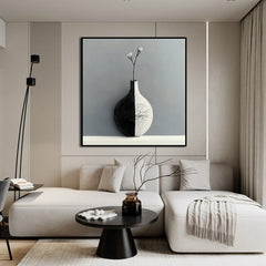 Balance in Bloom – Minimalist Black and White Vase Wall Art Modern Neutral Decor Canvas