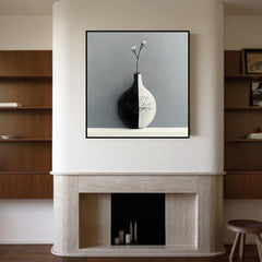 Balance in Bloom – Minimalist Black and White Vase Wall Art Modern Neutral Decor Canvas