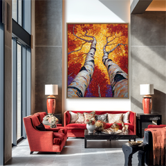 Birch Tree Abstract Oil Painting – Large Textured Wall Art