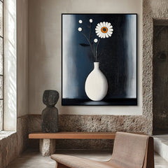 Bloom in the Stillness – Minimal Daisy Oil Painting Modern Floral Wall Art