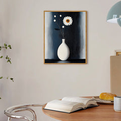 Bloom in the Stillness – Minimal Daisy Oil Painting Modern Floral Wall Art