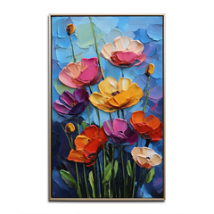 Blooming Rhapsody – Colorful Textured Floral Oil Painting Bold Modern Wall Art