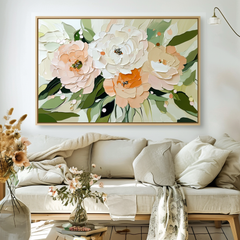Blossom Harmony-Framed Modern Textured Floral Wall Art – Textured Floral Wall Art