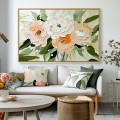 Blossom Harmony-Framed Modern Textured Floral Wall Art – Textured Floral Wall Art