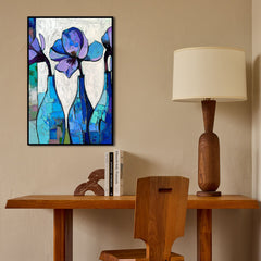 Blue Bottles, Silent Blooms – Floral Wall Art