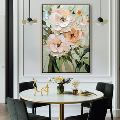 Botanic Elegance-Soft Toned Floral Bouquet Oil Painting with – Textured Floral Wall Art
