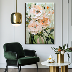 Botanic Elegance-Soft Toned Floral Bouquet Oil Painting with – Textured Floral Wall Art