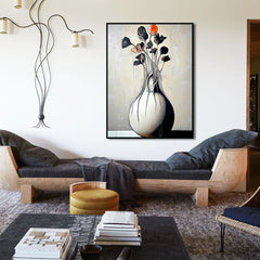 Burning Quiet – Minimalist Abstract Vase Painting Sculptural Floral Still Life Wall Art