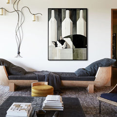 Camoufeline – Minimalist Sleeping Cat Between Bottles Abstract Geometric Animal Art
