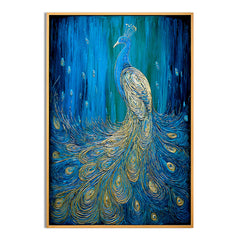 Celestial Grace – Textured Blue and Gold Peacock Oil Painting