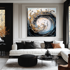 Celestial Spiral-Abstract Swirl Large Wall Art with Gold – Textured Seascape Wall Art