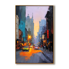 City Lights – Urban Street Scene Oil Painting on Canvas