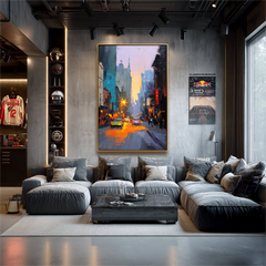City Lights – Urban Street Scene Oil Painting on Canvas