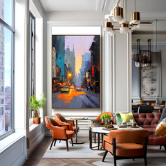 City Lights – Urban Street Scene Oil Painting on Canvas