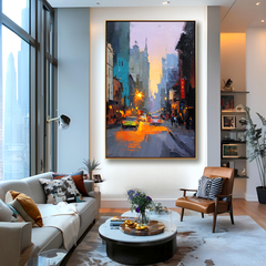 City Lights – Urban Street Scene Oil Painting on Canvas
