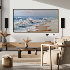 Coastal Surge-Abstract Coastal Wave Oil Painting – Modern 3D Textured Seascape Art