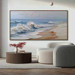 Coastal Surge-Abstract Coastal Wave Oil Painting – Modern 3D Textured Seascape Art