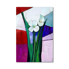 Colorfield Bloom – White Flowers on Geometric Background – Modern Minimalist Floral Wall Art