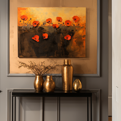 Crimson-Vibrant Red Poppy Flowers Painting – Warm Toned Floral Wall Art