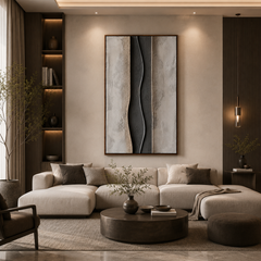 Earthbound Harmony-Textured Abstract Neutral Painting – Wabi-Sabi Vertical Wall Art