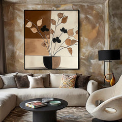 Earthtone Stillness – Abstract Brown Botanical Painting Minimalist Textured Wall Art
