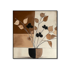 Earthtone Stillness – Abstract Brown Botanical Painting Minimalist Textured Wall Art