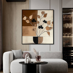 Earthtone Stillness – Abstract Brown Botanical Painting Minimalist Textured Wall Art