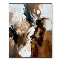 Earthy Harmony: Contemporary Impasto Style Abstract Wall Art – Brown Black & White Accent