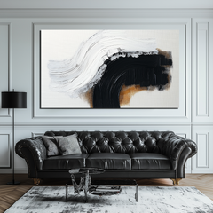 Echo of Contrast-Black White Brown Abstract Wave Wall – Textured Seascape Wall Art