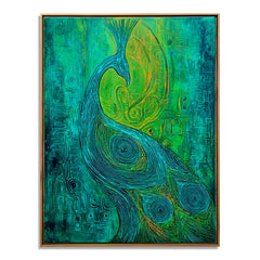 Emerald Muse – Textured Blue and Green Peacock Oil Painting