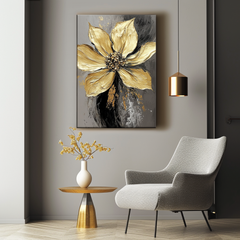 Eternal Bloom-Textured Golden Floral Oil Painting, Abstract Luxury Flower Wall Art