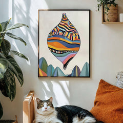 Floating Artifact – Surreal Geometric Balloon Art Whimsical Abstract Landscape Painting