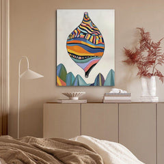 Floating Artifact – Surreal Geometric Balloon Art Whimsical Abstract Landscape Painting