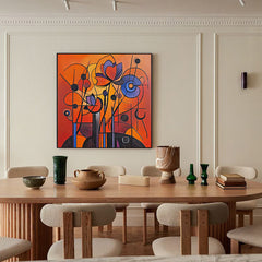 Floral Frequency – Geometric Abstract Floral Painting Bold Red Orange Purple Wall Art