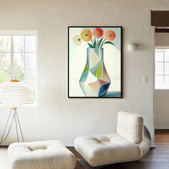 Floral Modulation – Geometric Flower Vase Painting Modern Minimalist Abstract Wall Art
