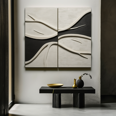 Flow of Silence-2 – Piece 3D Textured Abstract Leaf Wall Art Set, Modern Neutral Tone Decor
