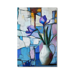Framed Stillness – Purple Floral in White Jug – Modern Abstract Still Life Wall Art