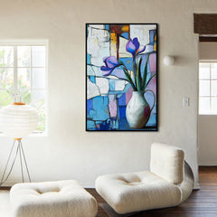 Framed Stillness – Purple Floral in White Jug – Modern Abstract Still Life Wall Art