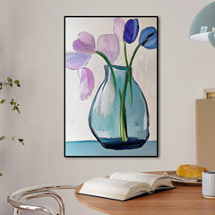 Gathered Whispers – Modern Abstract Flower Vase Painting Vertical Textured Floral Wall Art