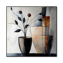 Geometric Bloom – Abstract Floral Vase Painting Modern Geometric Square Wall Art
