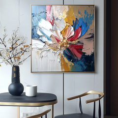 Gilded Bloom- Textured Abstract Floral Oil Painting with – Textured Floral Wall Art
