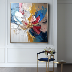 Gilded Bloom- Textured Abstract Floral Oil Painting with – Textured Floral Wall Art