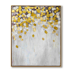 Golden Blossoms – Abstract Gold Leaf Oil Painting, Modern Textured Wall Art