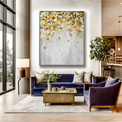 Golden Blossoms – Abstract Gold Leaf Oil Painting, Modern Textured Wall Art
