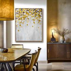 Golden Blossoms – Abstract Gold Leaf Oil Painting, Modern Textured Wall Art