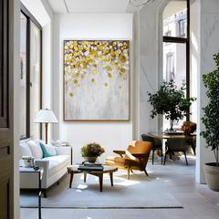 Golden Blossoms – Abstract Gold Leaf Oil Painting, Modern Textured Wall Art