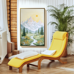 Golden Dawn Valley – Mountain Landscape Canvas with Stream and Sun – Serene Nature Wall Art